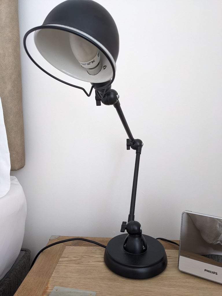image for Two industrial style black angle poise/extendable table lamps