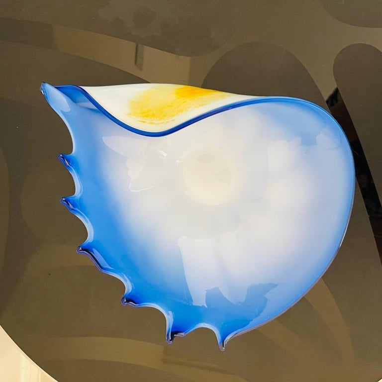 Vintage 1970s Murano Glass Centerpiece Shell Bowl Beautiful Blue 