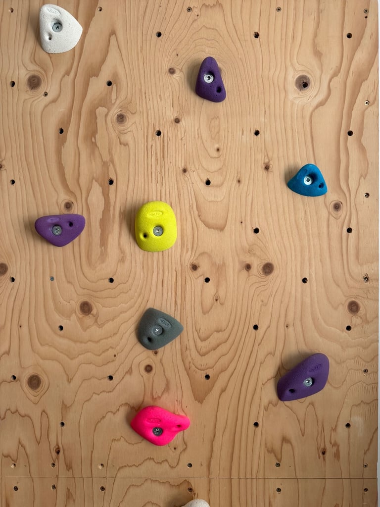 Climbing wall with 22 boulder holds