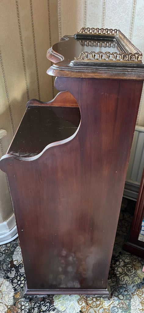 Antique Edwardian Carved Mahogany Sheet Music Cabinet with Velvet Lined Shelves