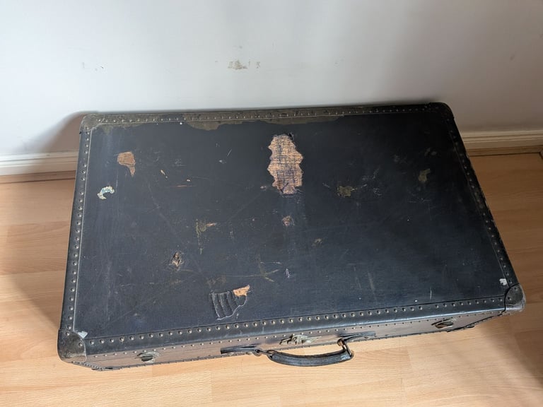 Antique WW1 Military Travelling Trunk Orderlee Suitcase Navy