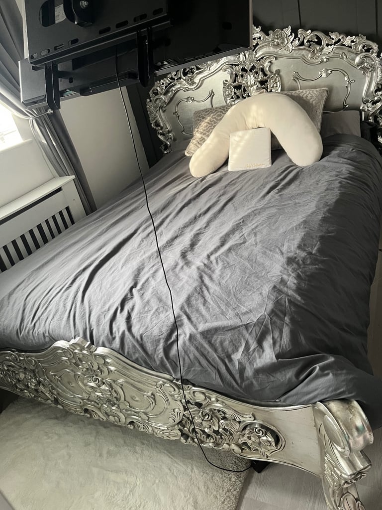 Kingsize French rococo silver bed 