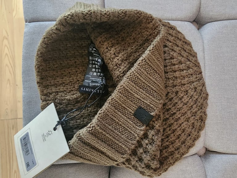 All Saints Thermal stitch Beanie hat New with tags Neo Green XL
