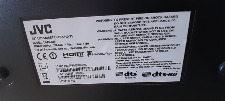 JVC 49 inch Ultra HD TV with remote (LT-49c860)
