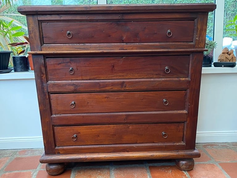 Art deco style vintage solid mahogany chest of drawers 