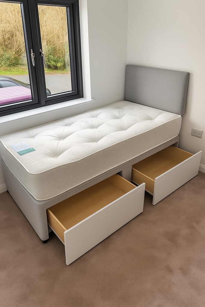 image for Modern Divan Bed with Mattress and Deep Drawers for Practical Bedroom Storage