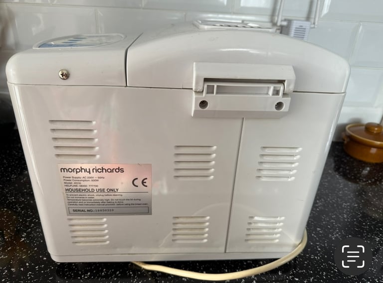 Morphy Richard's Fast Bake Bread Maker. Model no 48230. Works great. Makes a good loaf of bread.