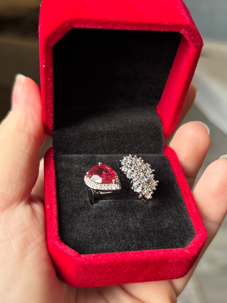 Sterling Silver Red & Clear Zircon Ring 