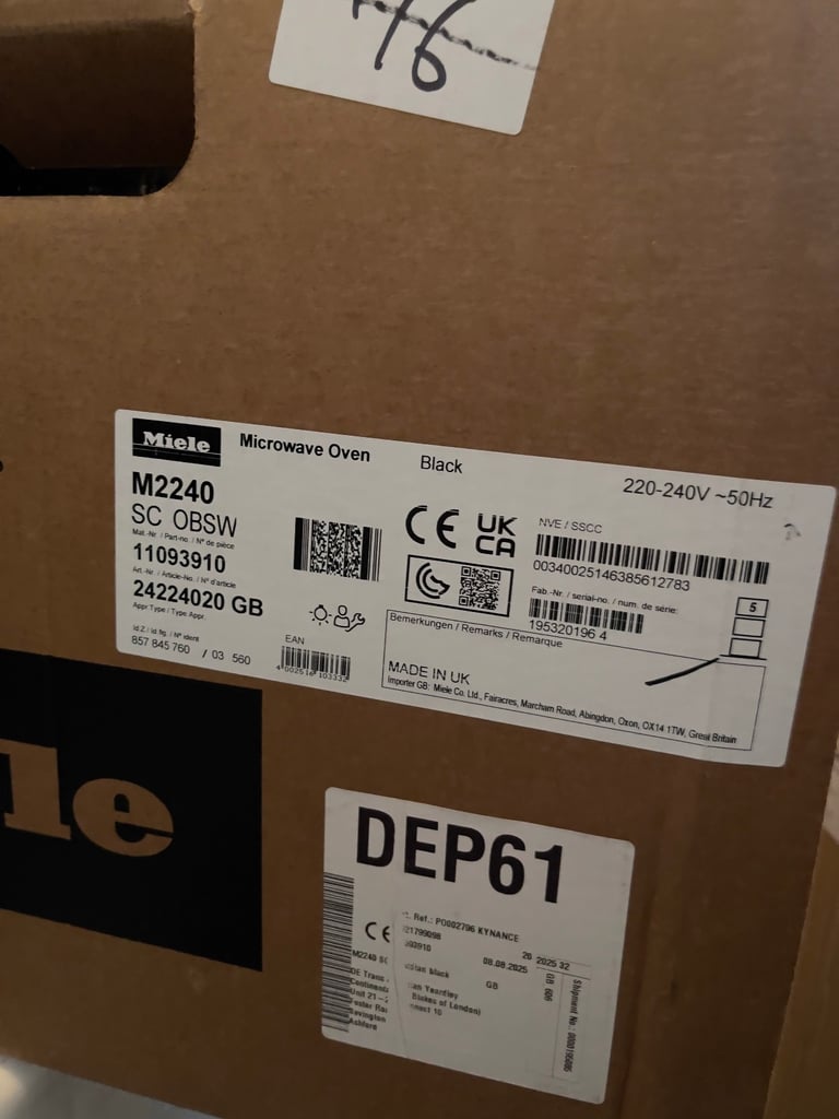 Miele M2234SC 17 Litre 37cm High, Built In Small Microwave With Grill - Black