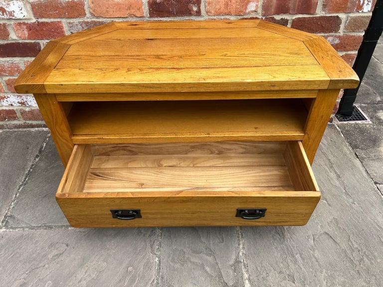 Rustic Solid Oak Corner TV Stand - Good Condition 