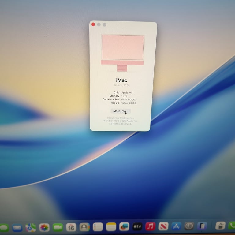  Apple iMac 24-inch, 2024 M4 Processor, 16GB RAM, 256GB SSD, 8‑Core GPU, 4.5K