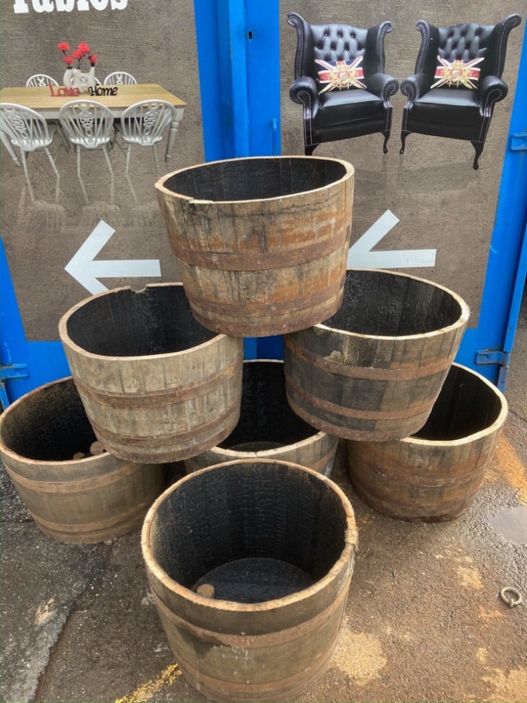 image for Oak Half Barrel Planter Tub Tubs Planters W H I S K E Y Barrels Grade A Keg - Delivery Available