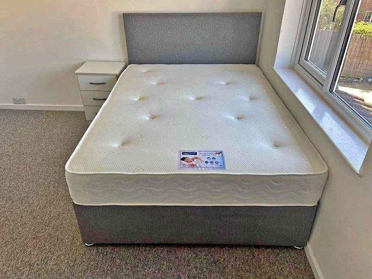 ✔double bed with base and headboard and memory foam mattress/ bedframe