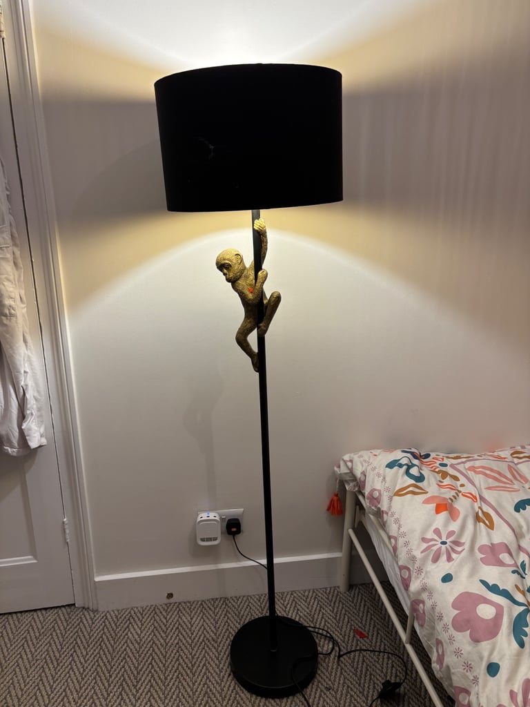 Statement Monkey Floor Lamp – Black & Gold