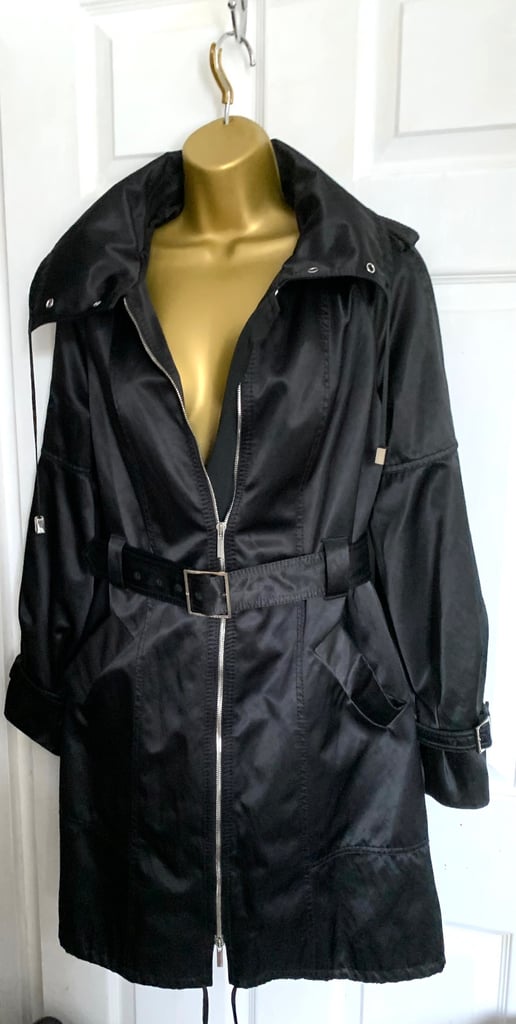 image for Karen Millen ’Signature’ Black Satin Trench RainCoat💗Size 8-10💗Excellent