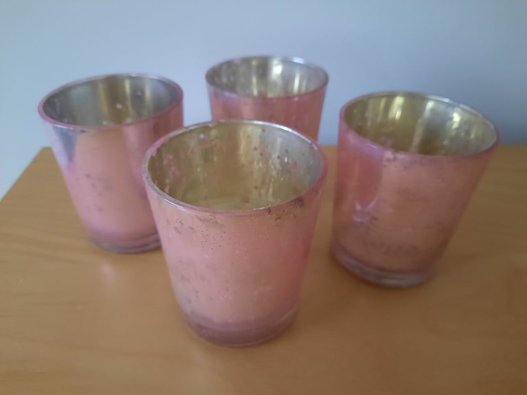 image for 4 Pink Tea Light Candle Holders + 4 Tea Light candles
