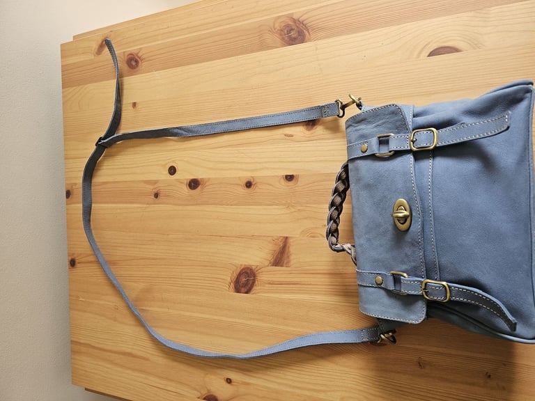 Blue leather satchel / cross body handbag