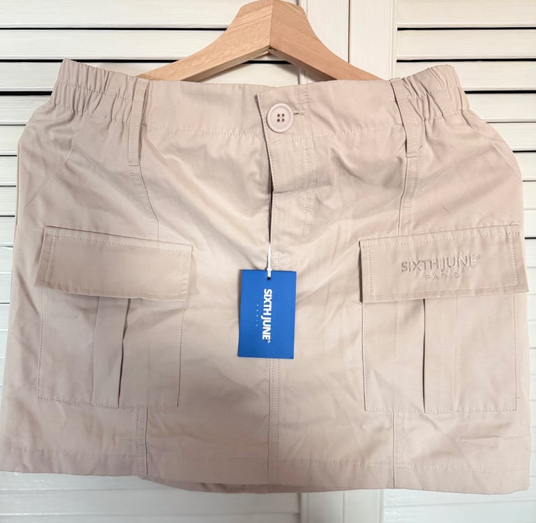 Sixth June Beige Cotton Cargo Mini Skirt – Streetwear Style – New with Tags