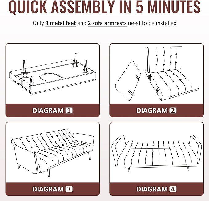 New Grey Velvet Sofa Bed 3 Seater with Square Armrest and Legs RRP £250 Our Price £195