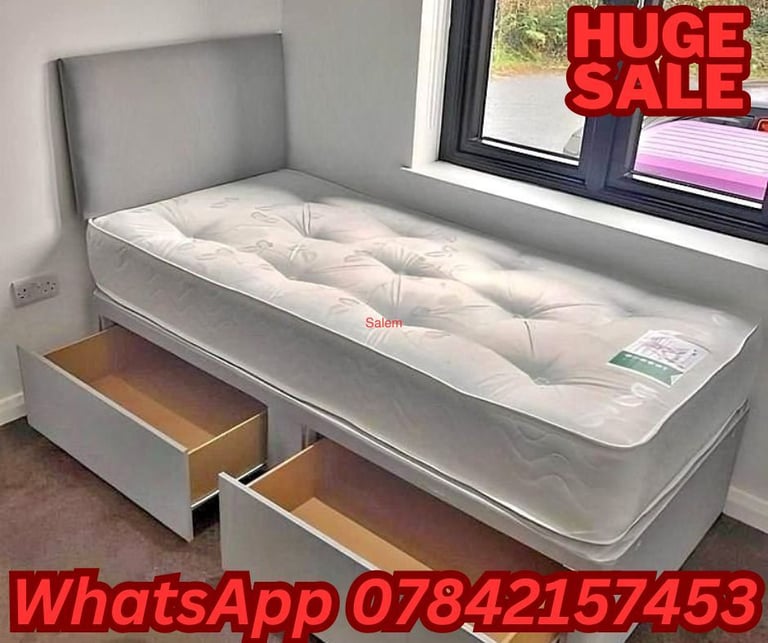 image for 🖤Luxury small double Size Bedframe Single Bed - Mattress With drawer + headboard