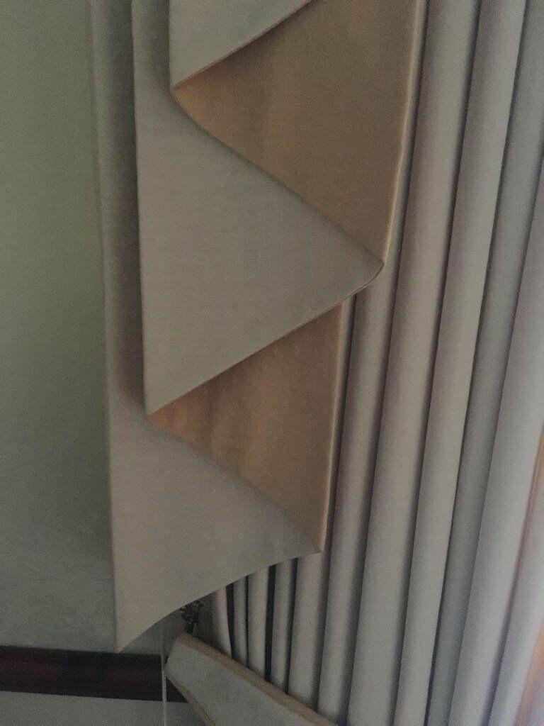 Swags, Tails and Curtains (fully lined). Cream/Gold + brand new swags/tails in contrast colour Inc
