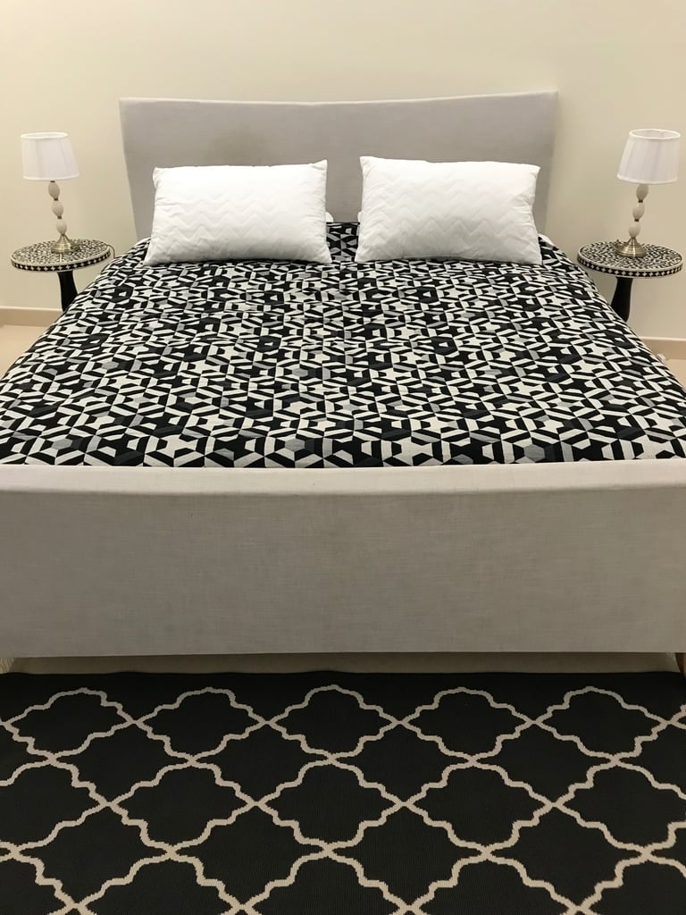 image for Modern Shabby Chic Superking size bed with mattress in grey/beige linen