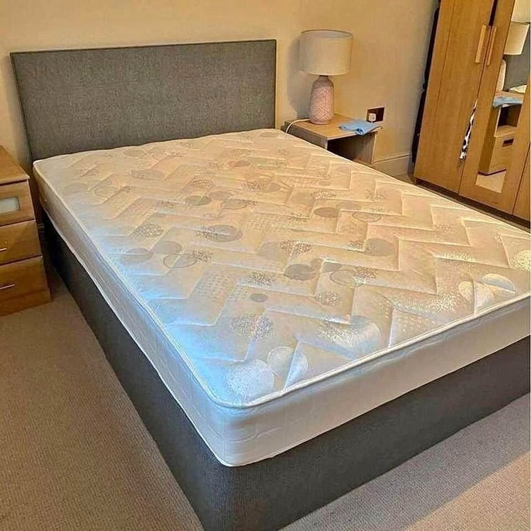 double velvet fabric bed with base and headboard and memory foam mattress