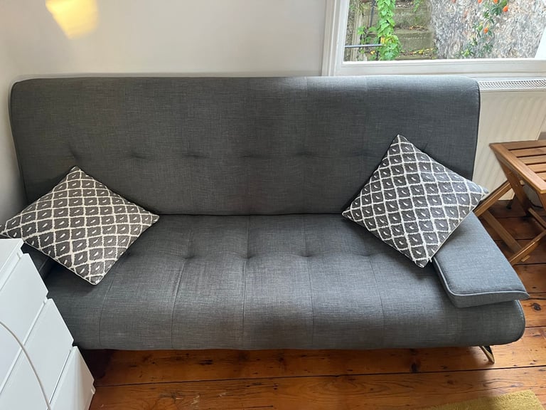 Convertible Folding Sofa Bed Grey Fabric Upholstered Modern Sleeper Couch