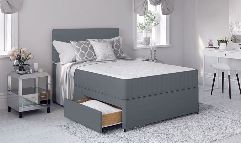 Premium DIVAN 4FT6 Double Bed Base With Storage Drawers & Mattress – Flat 20% Off 