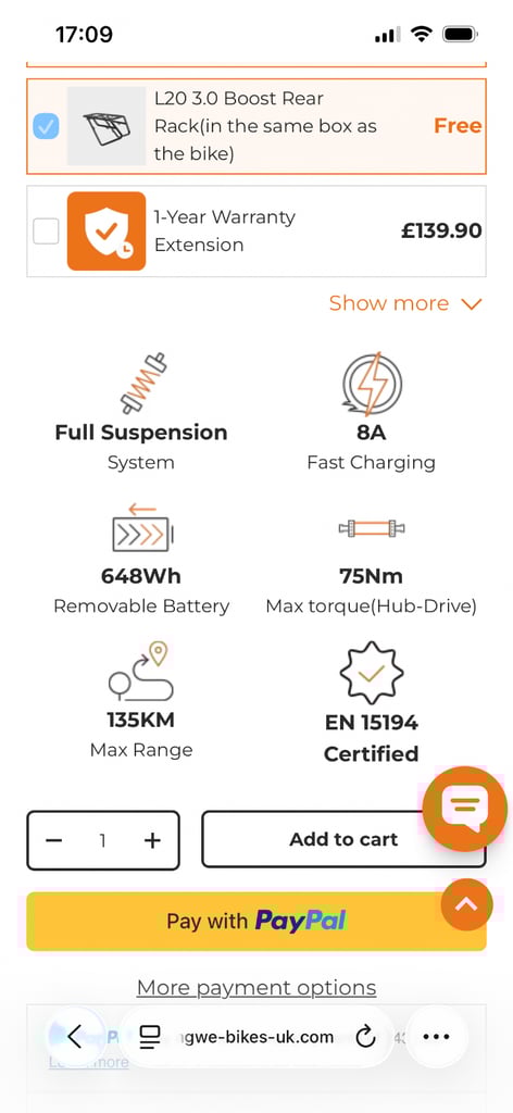 Electric bike lifetime warranty + accessories 