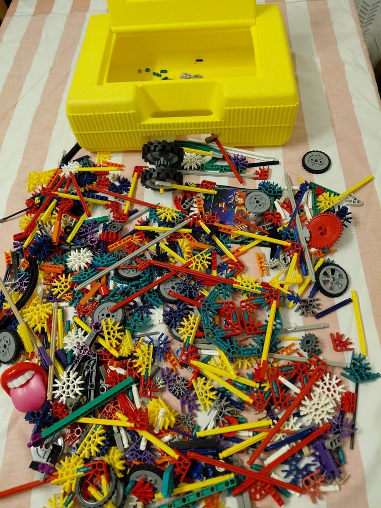 K'Nex, strong yellow K'Nex boxful of pieces, as pictured