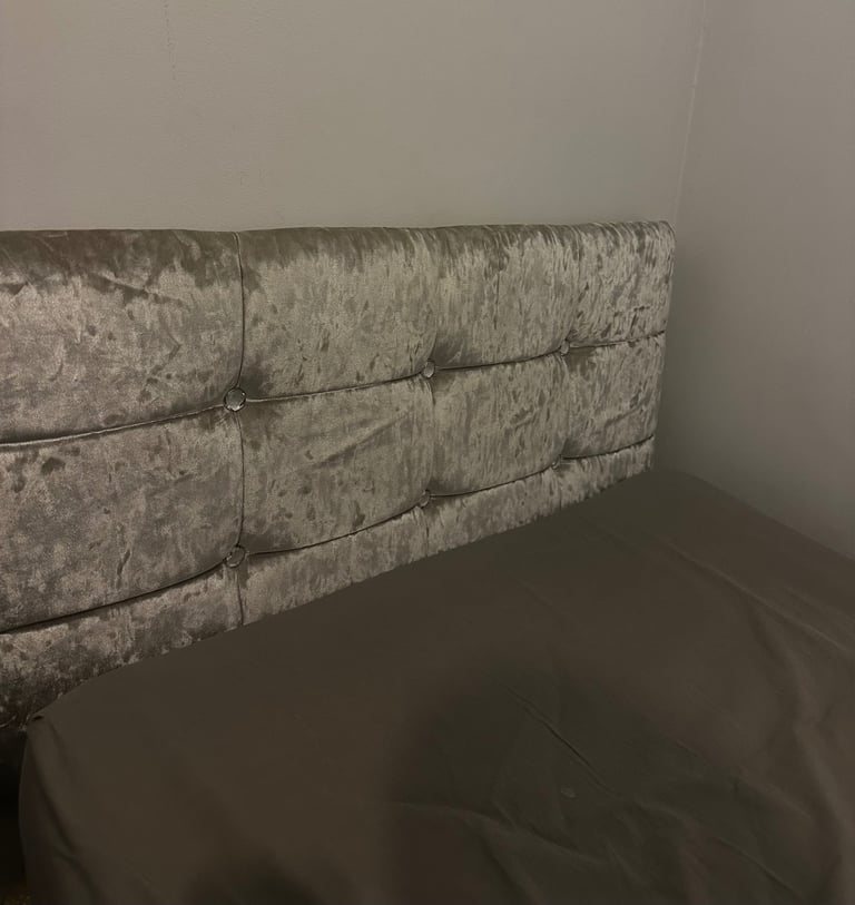 Grey crushed velvet bed, frame & mattress