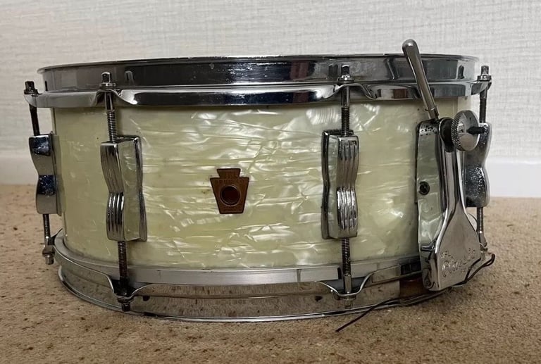 Vintage Ludwig 5x14" White Marine pearl snare drum late 1950s