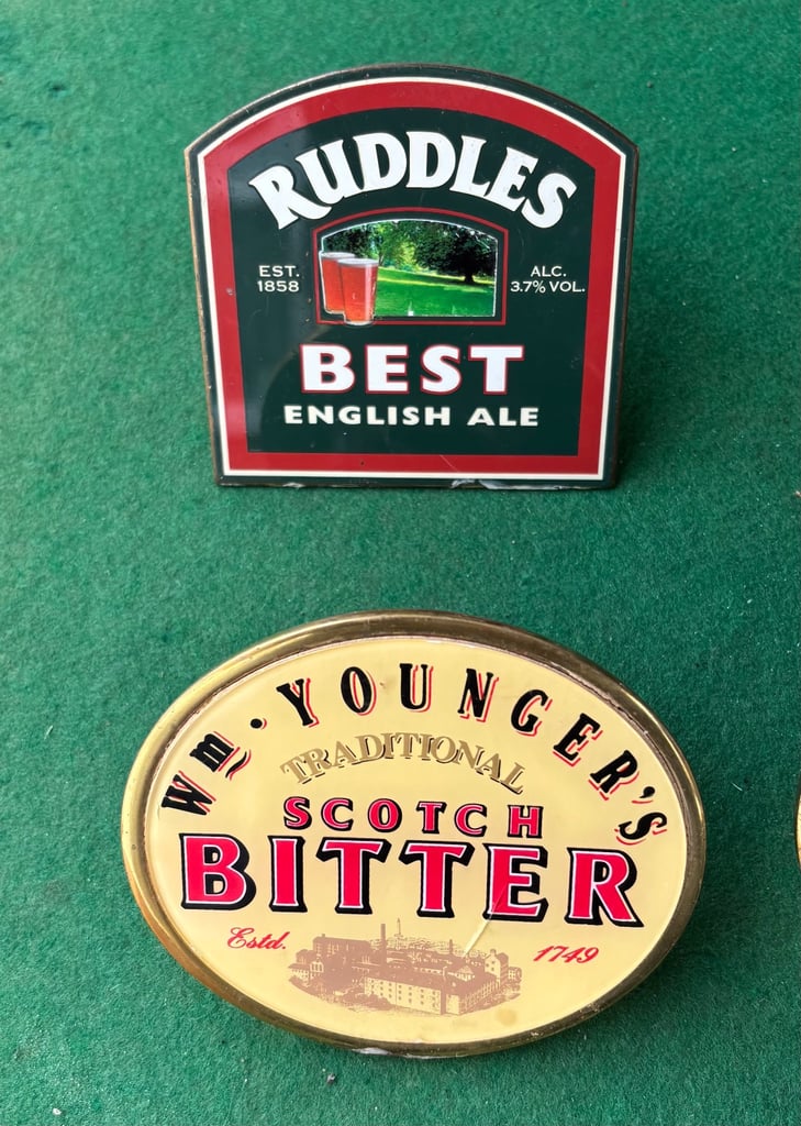 6 brass beer pump badges £40 the lot 