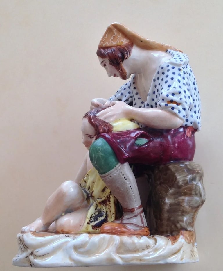 Antique Collectable Russian Porcelain Figurine Gardner "Catcher of Fleas" XIX C