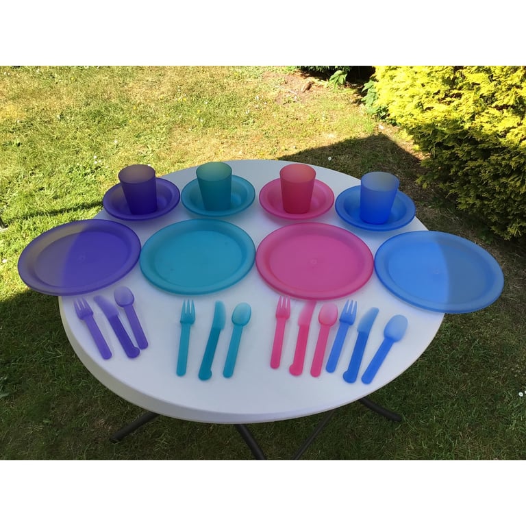 4 Place Setting Plastic Picnic Table Ware Set in Carrying Bag in