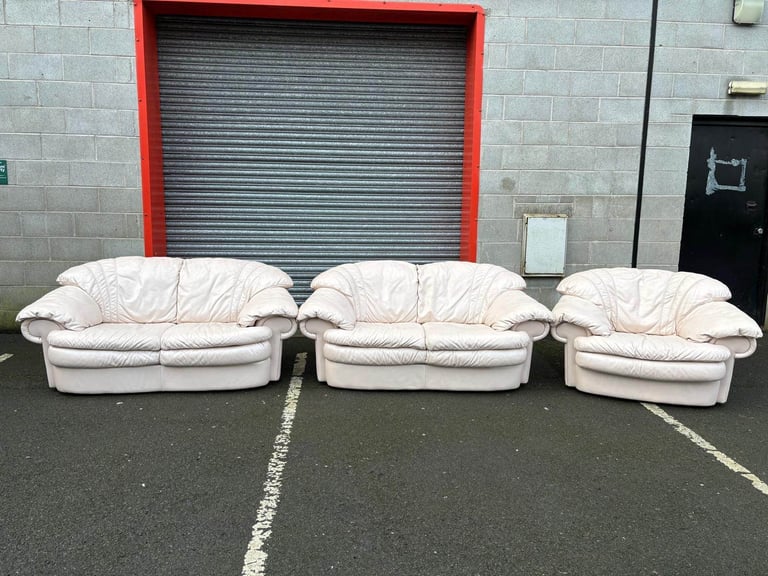Cream Leather 2 and 2 Seater Sofas 