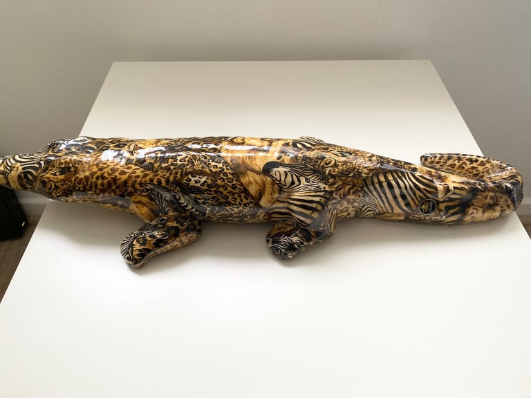 Two Large Ornamental Artworks /Collage Safari print Rhino & Alligator