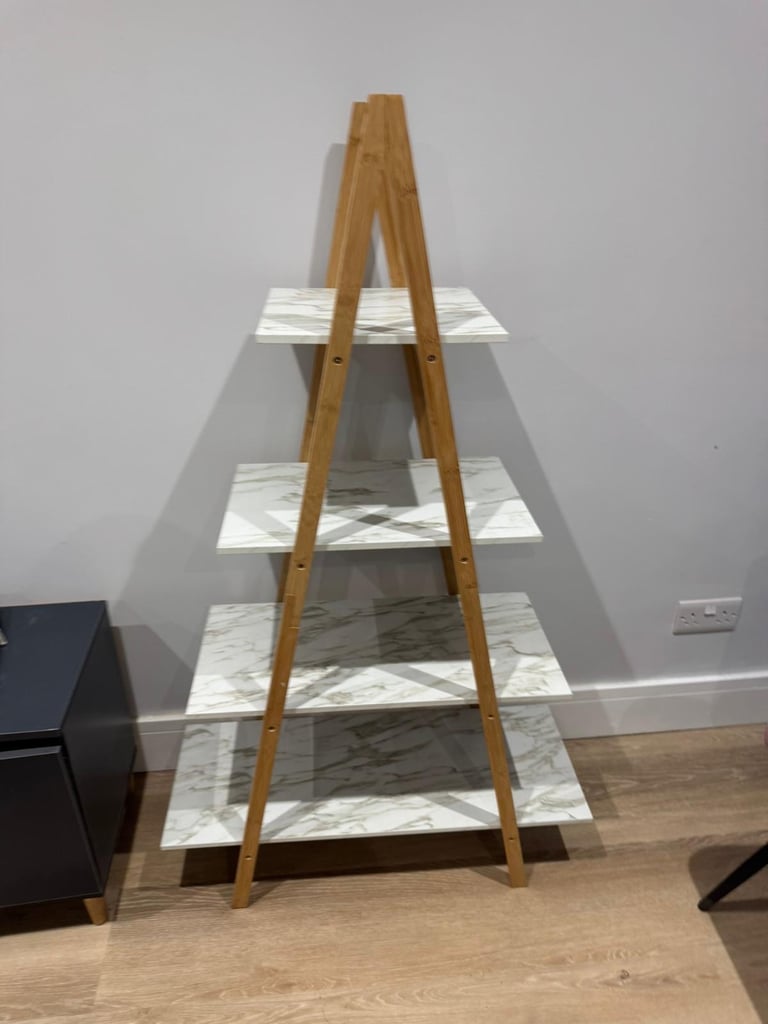 image for FREE DELIVERY WHITE MARBLE EFFECT SHELVING UNIT GREAT CONDITION