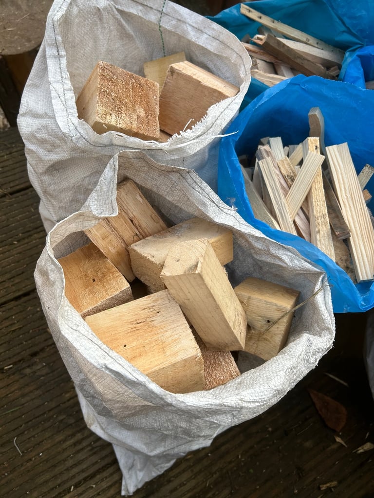 Large sacks of dry wood blocks 