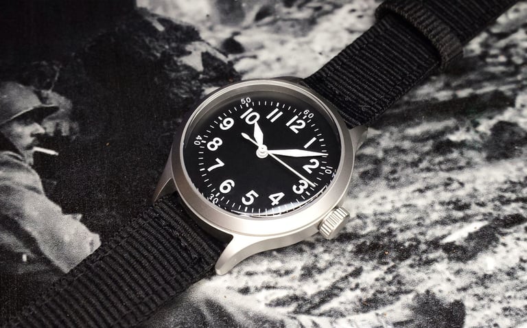 A  'World War 2 - A11' Style Homage Quartz Watch With Sweeping Seconds Hand.