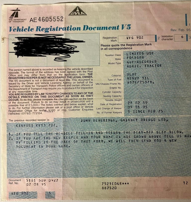 1959 Fordson Dexta Vintage Classic Tractor - ORIGINAL VFG 902