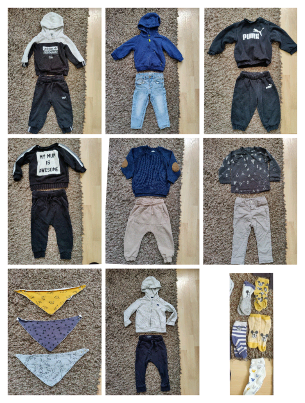 BABY BOY 12-18 CLOTHES BUNDLE PUMA ADIDAS NEXT ZARA - JOGGERS JUMPERS 