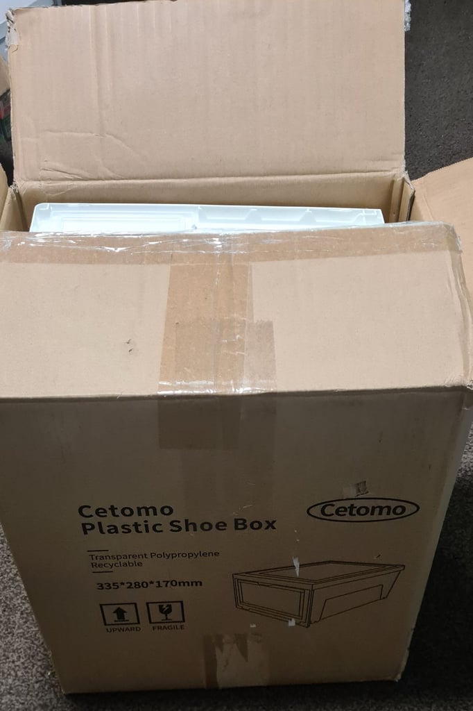 Cetomo Plastic Shoe Storage Boxes x6 With Lids, 335x280x170mm