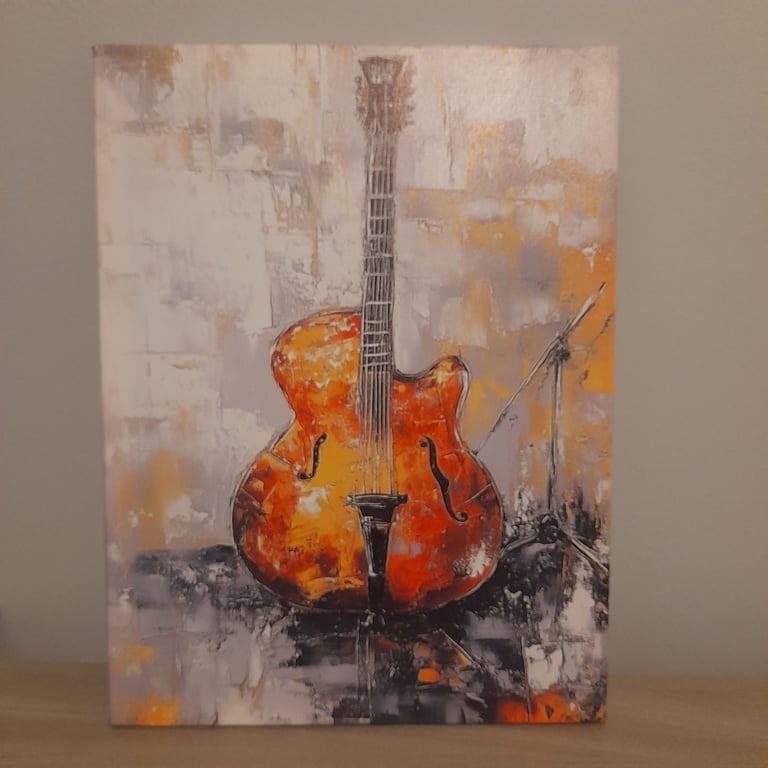 image for wall art print on canvas wood framed  impressionist style of a guitar NEW