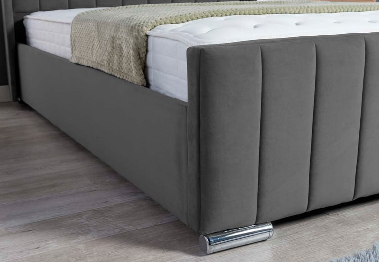 NEW OTTOMAN PANEL WING PLUSH VELVET UPHOLSTERED BED FRAME DOUBLE & KING SIZE
