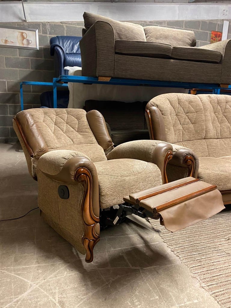 Brown Fabric 3 Seater Sofa and ELECTRIC RECLINER Chair 