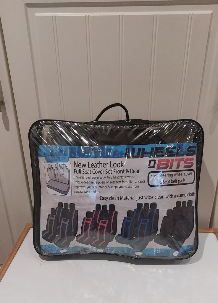 JUST REDUCED FURTHER AGAIN FOR QUICK SALE   BLACK FAUX LEATHER FULL SEAT COVER SET / FRONT & REAR