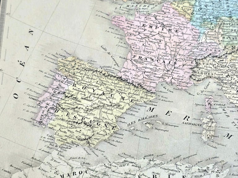 1850s Victorian Era Large Atlas Engraved Map Continental of Europe (French) 52x42cm Ambroise Tardie)