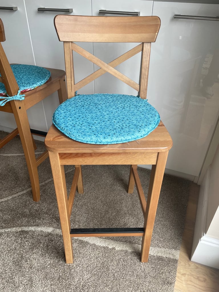 Three Ikea INGOLF Bar stools with backrest and cushion